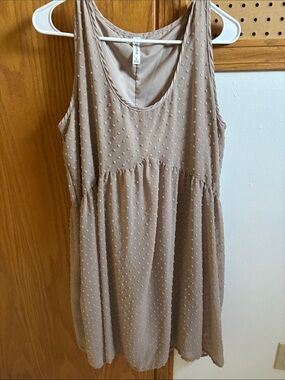 Zenana Outfitters Beige Textured Sleeveless Babydoll Mini Dress